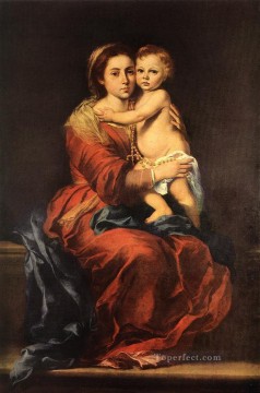 バルトロメ・エステバン・ムリーリョ Painting - ロザリオを持つ聖母子 スペイン・バロック様式 バルトロメ・エステバン・ムリーリョ